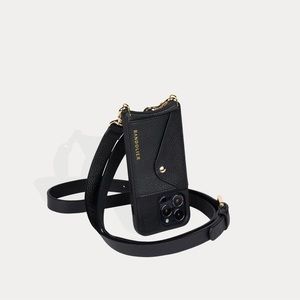 HAILEY
Side Slot Leather Crossbody Bandolier in Black/Gold